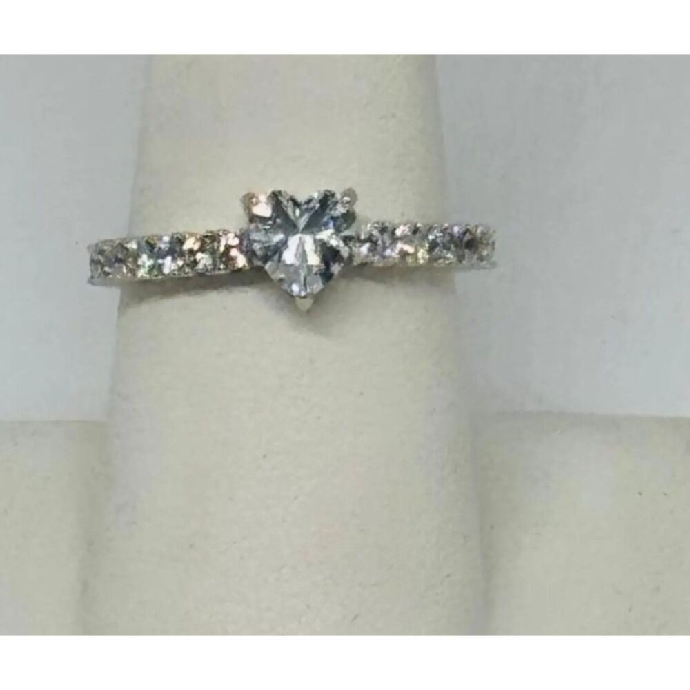 Sterling Silver CZ Band with Heart-Shaped Center Stone Size 9